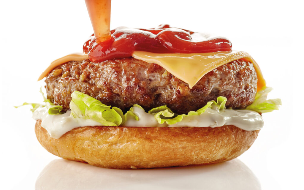 Ketchup sauce on burger